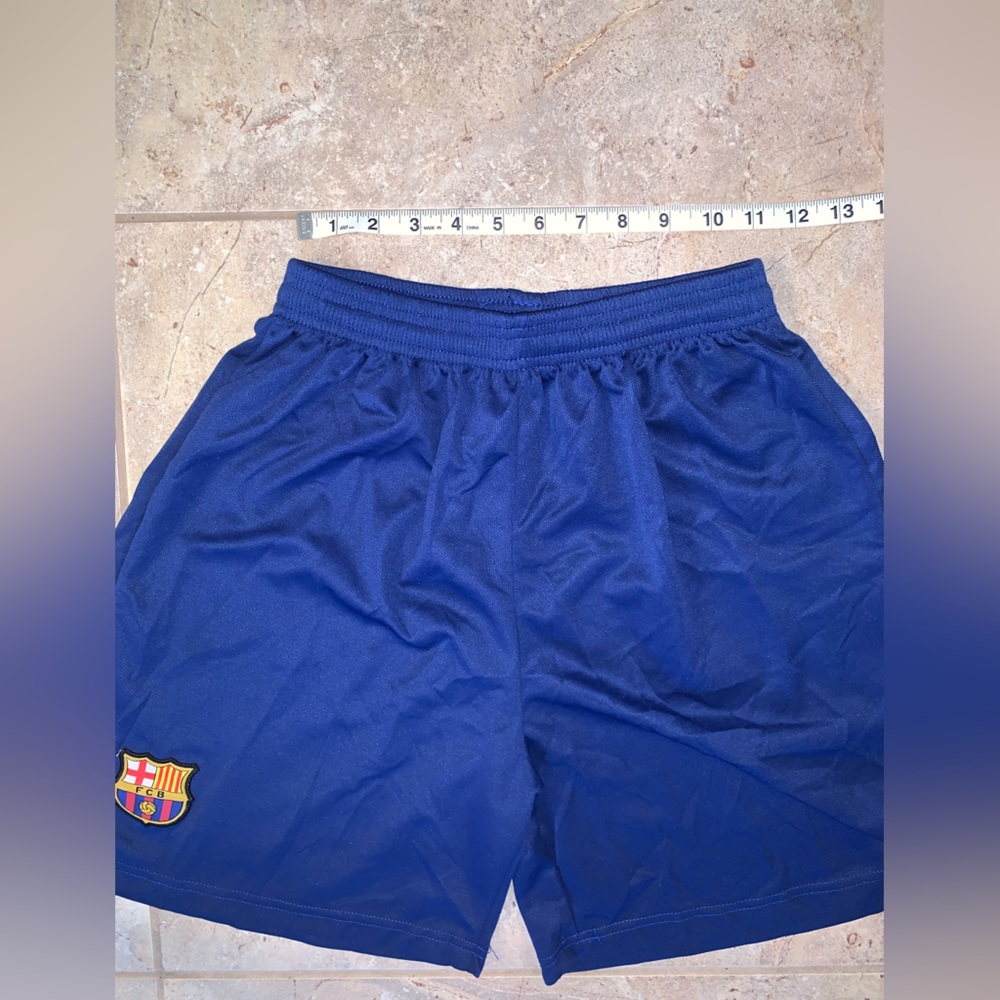 FC Barcelona Blue Shorts Elastic Waistband Inside Drawstring FCB Soccer - Men XL - Picture 5 of 9